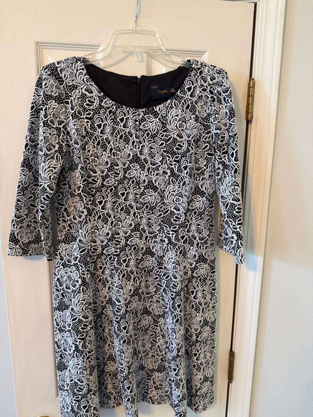Just...Taylor Black and White Floral Fit & Flare Long Sleeve Dress